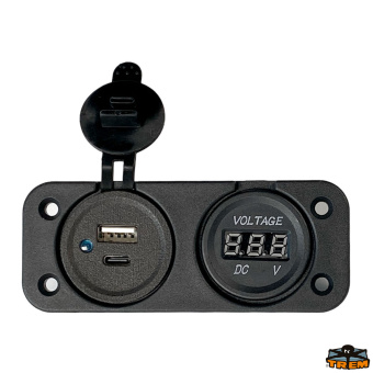 Trem L0624105 - Digital Voltmeter And Double USB A+C Socket Black Colour