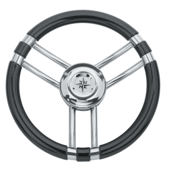 Allpa 3-Spoke Wheel 'Model 22' Stainless Steel With Carbon-Look Rim, Ø350mm, Depth 60mm