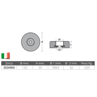 Tecnoseal Disc For Transom Zinc Anode Ø 120 mm