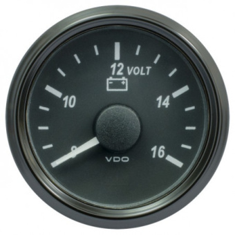 VDO A2C3832770032 - SingleViu 0247 Voltmeter 8-16V Black 52mm Amber Lighted w/ Red Pointer