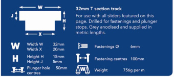 Barton 32050 - 32mm 3m T Section Track Suitable For Boats 9m-15m (30’-49’)