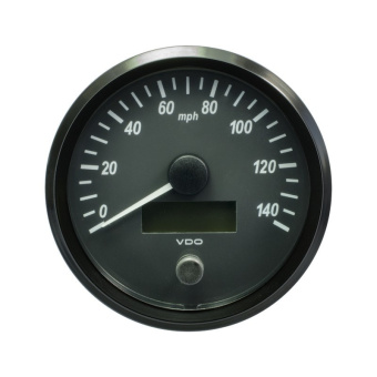 VDO A2C3832850030 - SingleViu Speedometer 140 Mph Black 100mm White Lighted w/ Red Pointer