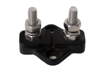 Allpa Isolated Twin Terminal, Tin Plate On ABS Base, 2x 10mm, With Spacer, Black