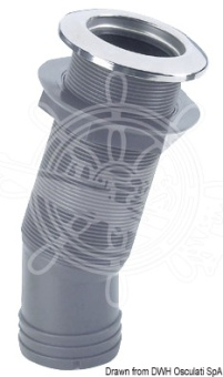Osculati Angled Skin Fitting with Stainless Steel Flange and Check Valve – 38-50 mm Hose Tail, 15° Inclined