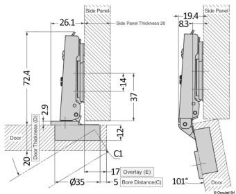 Osculati 38.529.01 - Hinge with integrated damper