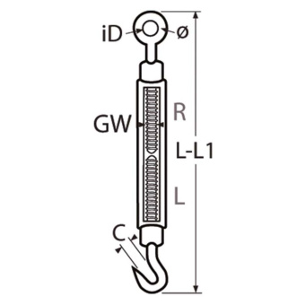 Stainless Steel 316 Turnbuckle Open Body Eye/Hook M16