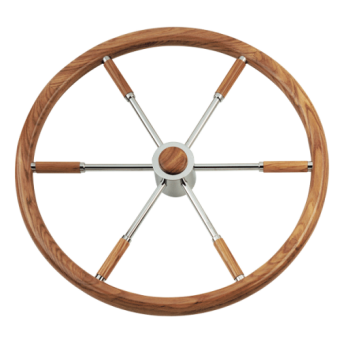 Allpa 6-Spoke Wheel 'Type 6' Stainless Steel With Mahogany Rim, Finger Grip And Incl. Adapter 2 Shaft Cones, Ø700mm