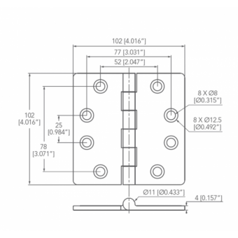 Marine Town Stainless Steel Hinge 102x102 mm