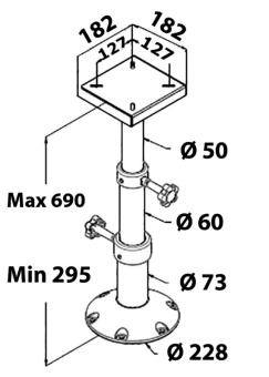 Osculati 48.719.01 - Tri-Telescopic Aluminium Table Pedestal