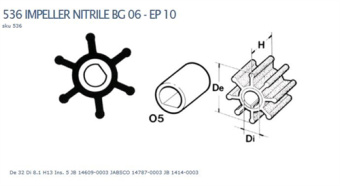 Technautic 7414 - Impeller W32xH12.5 Shaft 8.1 Single Flat 6-Blade