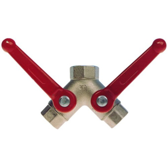Allpa Chromed Brass 3-Way Ball Valve With Double Outlet 'F-Flow', 1/2"X3/8"X3/8"